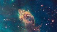 Composed of gas and dust, the pictured pillar resides in a tempestuous stellar nursery called the Carina Nebula, located 7500 light-years away in the southern constellation of Carina. Taken in visible light, the image shows the tip of the three-light-year-long pillar, bathed in the glow of light from hot, massive stars off the top of the image. Scorching radiation and fast winds (streams of charged particles) from these stars are sculpting the pillar and causing new stars to form within it. Streamers of gas and dust can be seen flowing off the top of the structure. Hubble's Wide Field Camera 3 observed the Carina Nebula on 24-30 July 2009. WFC3 was installed aboard Hubble in May 2009 during Servicing Mission 4. The composite image was made from filters that isolate emission from iron, magnesium, oxygen, hydrogen and sulphur. These Hubble observations of the Carina Nebula are part of the Hubble Servicing Mission 4 Early Release Observations.